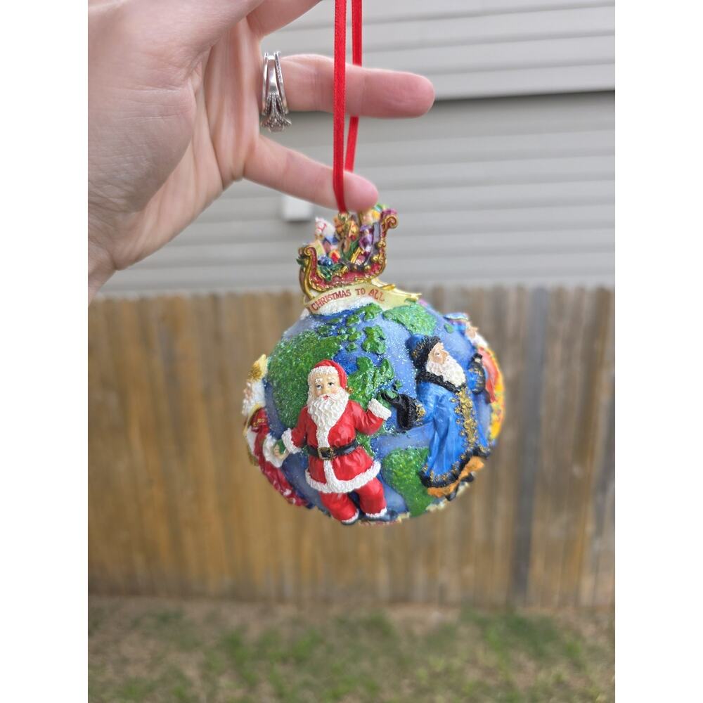 Vintage Christopher Radko Christmas Tree Ornament Santas Around the World Globe